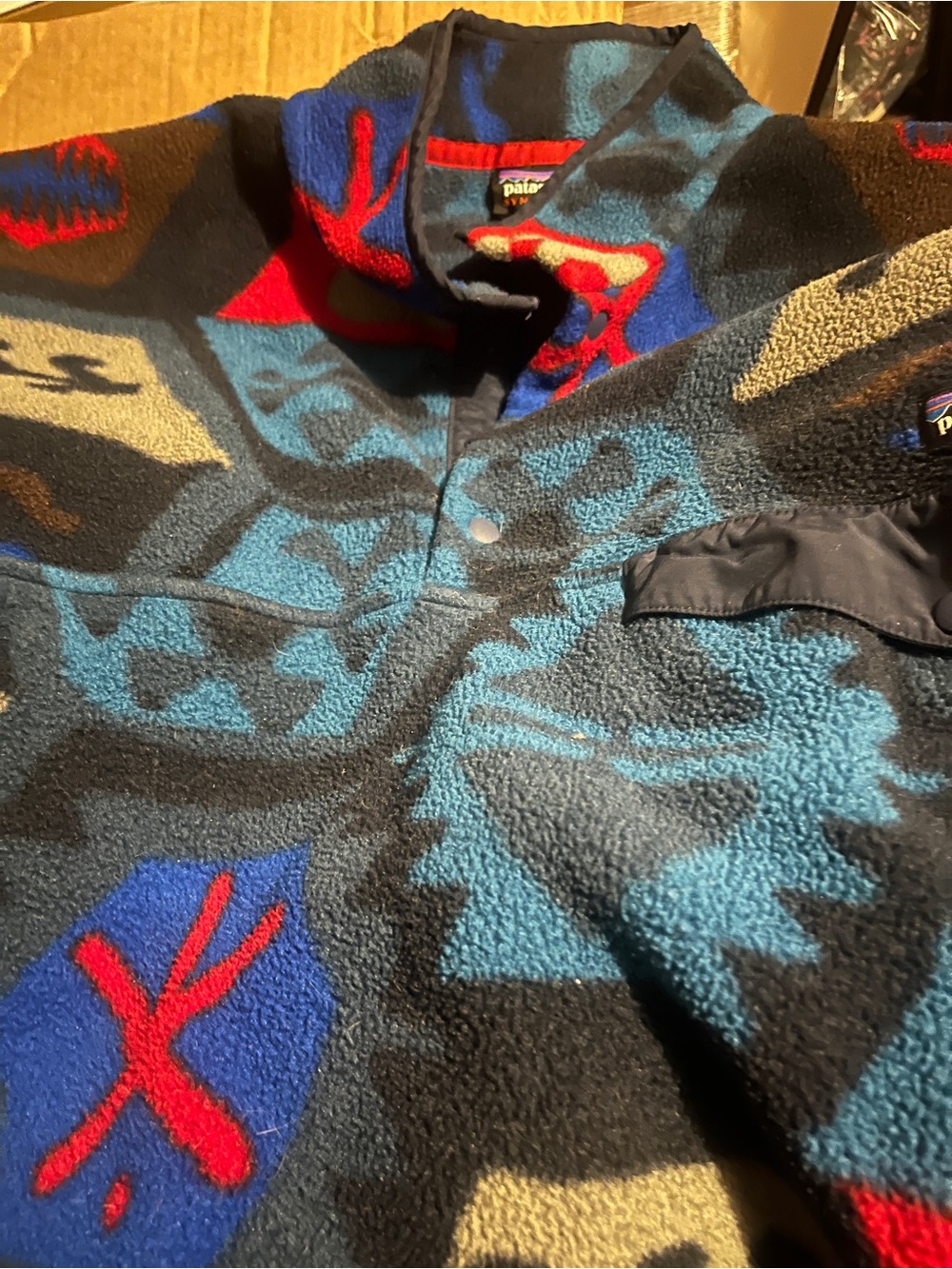 Patagonia Men's Patterned Fleece Zip Pullover - Black, Teal & Red